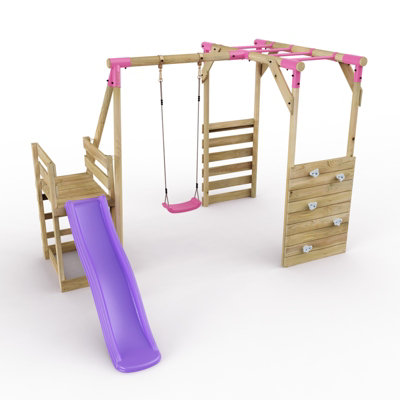 Rebo Wooden Children's Swing Set with Monkey Bars plus Deck 6ft