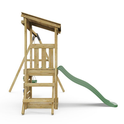 Rebo Wooden Climbing Frame with Swing & 6ft Slide, Kids Outdoor Playset ...