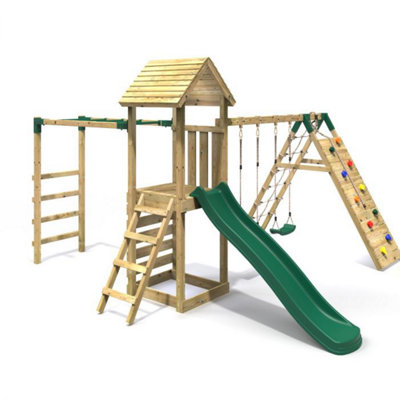 Rebo Wooden Climbing Frame with Swings, Slide, Up over Climbing