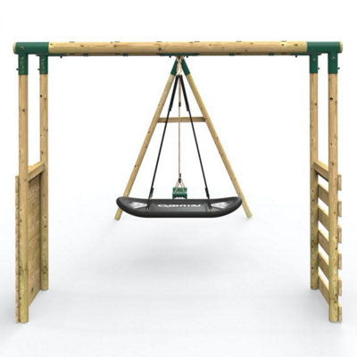 Rebo Wooden Garden Children's Swing Set with Extra-Long Monkey Bars - Double Swing - Sage Green