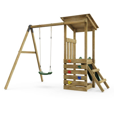 Rebo Wooden Garden Climbing Frame with Swing & 6ft Slide, Kids Outdoor ...