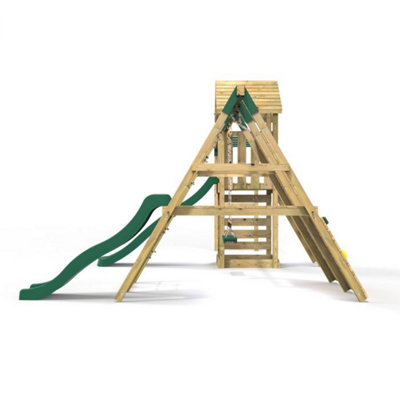 Rebo Wooden Garden Climbing Frame with Swings, 2 Slides, Up & over ...