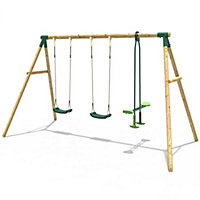 Rebo Wooden Garden Swing Set with 2 Standard Swings and Glider - Neptune Green