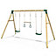 Rebo Wooden Garden Swing Set with 2 Swings and Trapeze Bar - Comet Green