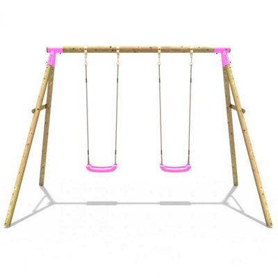 Rebo Wooden Garden Swing Set with 2 Swings - Venus Pink