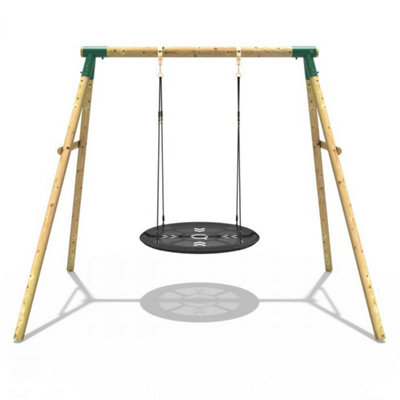 Rebo Wooden Garden Swing Set with Large Round Net Swing Seat for Kids ...