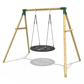 Rebo Wooden Garden Swing Set with Large Round Net Swing Seat - Mercury Green