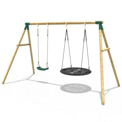 Rebo Wooden Garden Swing Set with Standard and Large Nest Swings