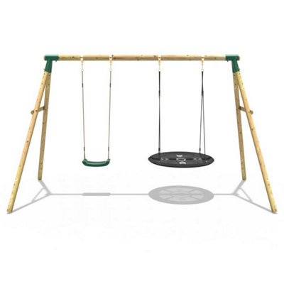 Rebo Wooden Garden Swing Set with Standard and Large Nest Swings - Meteorite Green