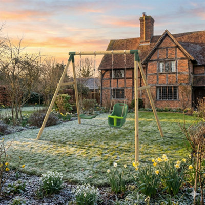 Rebo Wooden Garden Swing Set with Standard Seat and Baby Seat Luna