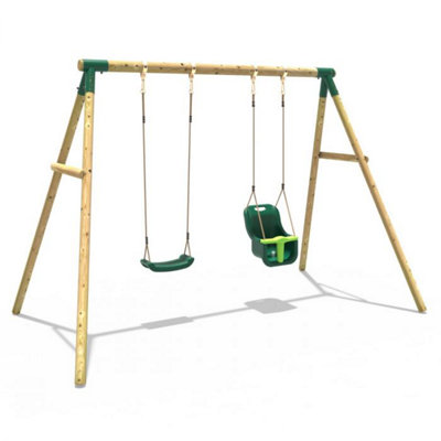 Rebo Wooden Garden Swing Set with Standard Seat and Baby Seat - Luna Green