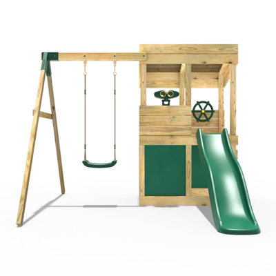 Rebo Wooden Lookout Tower Playhouse Climbing Frame with 6ft Slide & Swing - Yellowstone