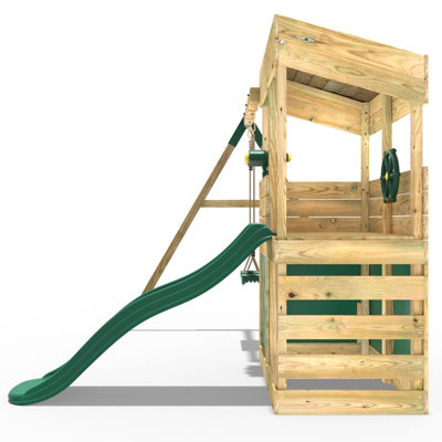 Rebo Wooden Lookout Tower Playhouse Climbing Frame with 6ft Slide & Swing - Yellowstone