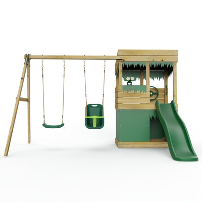 Rebo Wooden Lookout Tower Playhouse Climbing Frame with 6ft Slide