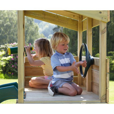 Rebo Wooden Lookout Tower Playhouse with 6ft Slide Swing Arches