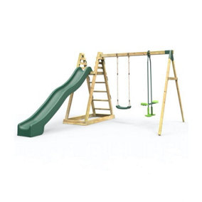 Rebo Wooden Pyramid Activity Frame with Swings and 10ft Water Slide - Feather