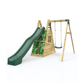 Rebo Wooden Pyramid Activity Frame with Swings and 10ft Water Slide - Mystic