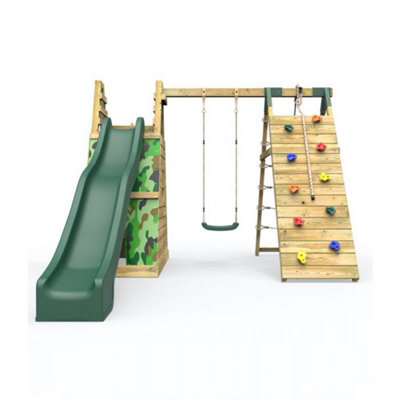 Rebo Wooden Pyramid Climbing Frame with Swing and 10ft Water Slide - Mystic