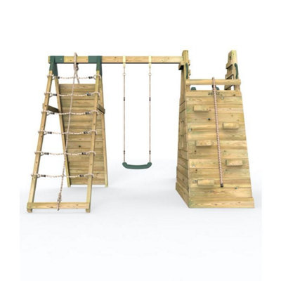 Rebo Wooden Pyramid Climbing Frame with Swing and 10ft Water Slide - Mystic