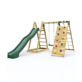 Rebo Wooden Pyramid Climbing Frame with Swings and 10ft Water Slide - Angel
