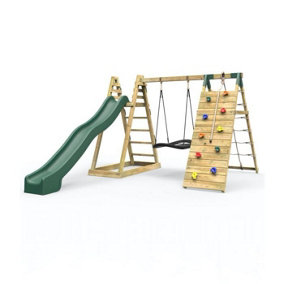 Rebo Wooden Pyramid Climbing Frame with Swings and 10ft Water Slide - Cloudcap