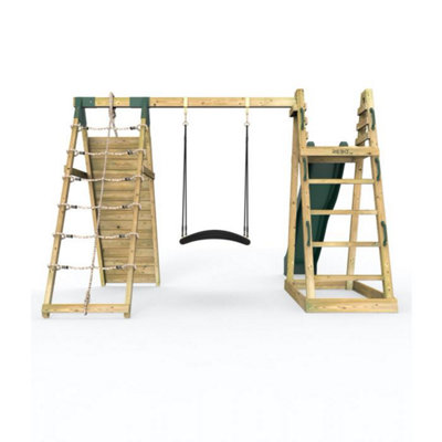 Rebo Wooden Pyramid Climbing Frame with Swings and 10ft Water Slide - Cloudcap