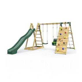 Rebo Wooden Pyramid Climbing Frame with Swings and 10ft Water Slide - Cora Linn