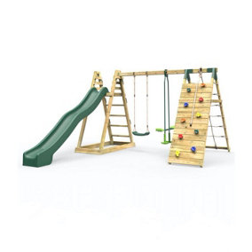 Rebo Wooden Pyramid Climbing Frame with Swings and 10ft Water Slide - Feather