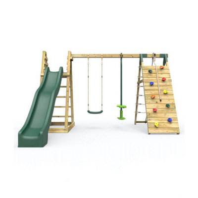 Rebo Wooden Pyramid Climbing Frame with Swings and 10ft Water Slide - Feather