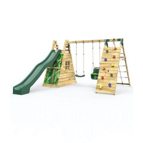 Rebo Wooden Pyramid Climbing Frame with Swings and 10ft Water Slide - Pixley