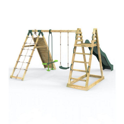 Rebo Wooden Pyramid Climbing Frame with Swings and 8.7ft Water Slide ...