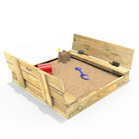 Rebo Wooden Sandpit Ball Pool with Folding Lid and Benches Sandbox 100cm x 100cm