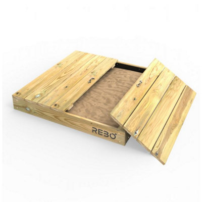 Rebo Wooden Sandpit Ball Pool with Removable Lid Sandbox 100cm x 100cm