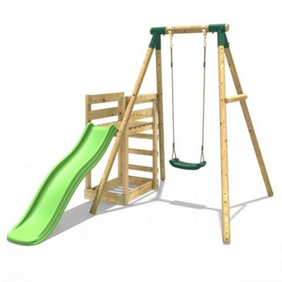 Rebo Wooden Swing Set plus Deck Slide Solar Green