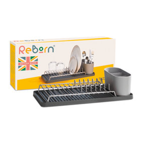 ReBorn Compact Draining Rack - Dark Grey Kitchen Dish Drainer - Holds up to 6 Plates - Made in the UK from 100% Recycled Materials