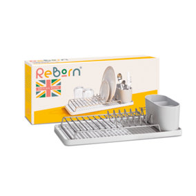 ReBorn Compact Draining Rack - Stone Kitchen Dish Drainer - Holds up to 6 Plates - Made in the UK from 100% Recycled Materials