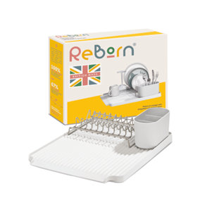 ReBorn Large Draining Rack - Stone Kitchen Dish Drainer - Holds up to 10 Plates - Made in the UK from 100% Recycled Materials