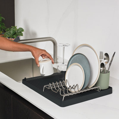 ReBorn Large Recycled Draining Rack - Sage Green Kitchen Dish Drainer - Holds up to 10 Plates - Made in the UK