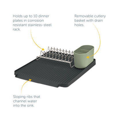 ReBorn Large Recycled Draining Rack - Sage Green Kitchen Dish Drainer - Holds up to 10 Plates - Made in the UK