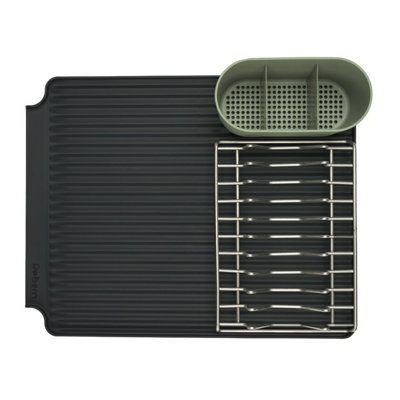 ReBorn Large Recycled Draining Rack - Sage Green Kitchen Dish Drainer - Holds up to 10 Plates - Made in the UK