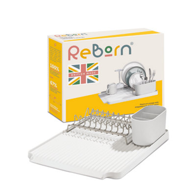 ReBorn Large Recycled Draining Rack - Stone Kitchen Dish Drainer - Holds up to 10 Plates - Made in the UK