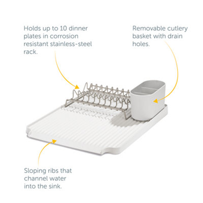 ReBorn Large Recycled Draining Rack - Stone Kitchen Dish Drainer - Holds up to 10 Plates - Made in the UK