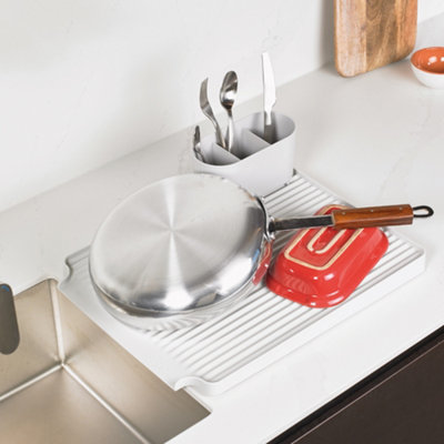 ReBorn Large Recycled Draining Rack - Stone Kitchen Dish Drainer - Holds up to 10 Plates - Made in the UK