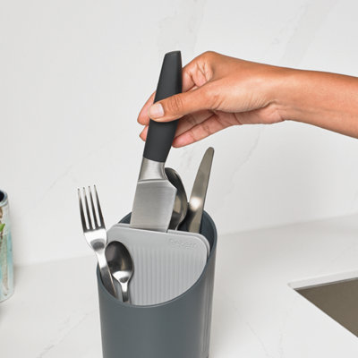 ReBorn Recycled Cutlery Drainer - Dark Grey Kitchen Utensil Caddy - Tiered Design - Made in the UK