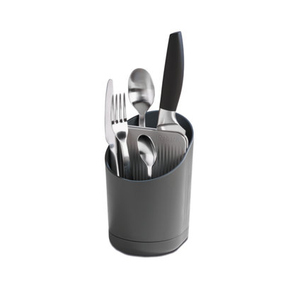 ReBorn Recycled Cutlery Drainer - Dark Grey Kitchen Utensil Caddy - Tiered Design - Made in the UK