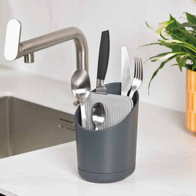 ReBorn Recycled Cutlery Drainer - Dark Grey Kitchen Utensil Caddy - Tiered Design - Made in the UK