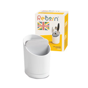 ReBorn Recycled Cutlery Drainer - Stone Kitchen Utensil Caddy - Tiered Design - Made in the UK