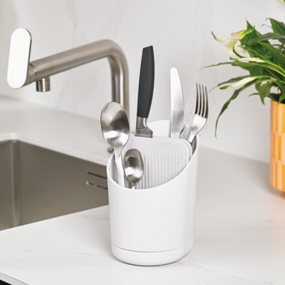 ReBorn Recycled Cutlery Drainer - Stone Kitchen Utensil Caddy - Tiered Design - Made in the UK