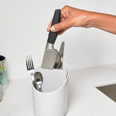 ReBorn Recycled Cutlery Drainer - Stone Kitchen Utensil Caddy - Tiered Design - Made in the UK