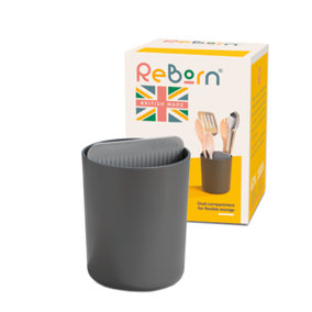 ReBorn Recycled Utensil Holder - Dark Grey Kitchen Organiser - Two Sections, Organised and Tidy - Made in the UK